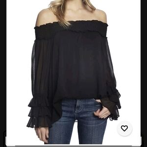 CeCe Wome's Black Ruffled Off-Shoulder Blouse Size XS